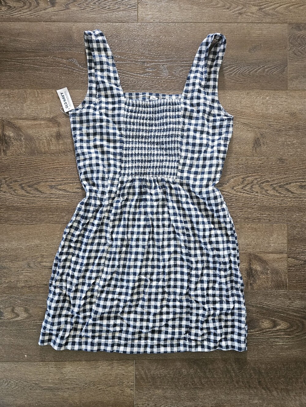 Old Navy Square Neck Linen Blend Blue and White Gingham Mini Dress NWT Size M - Picture 5 of 9